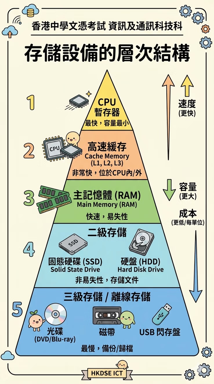 The hierarchy of storage devices